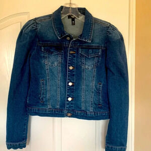 NWT AQUA girls L 10/12 denim jacket with puffy sleeves slightly cropped